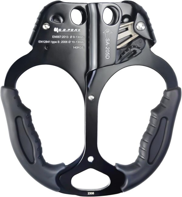 Hand Ascender CE Certified Strong Rappelling Gear Equipment with Ergonomic Rubber Handle for Rock Climbing Tree Arborist, Climbing Rescue Caving, Mountaineering, 8~13MM Rope, Right/Left Hand