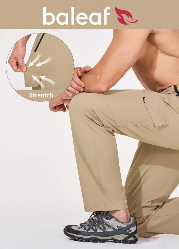Men's Hiking Pants Cargo Quick Dry Water Resistant Elastic Waist with Zip Pockets UPF 50+ for Work Running