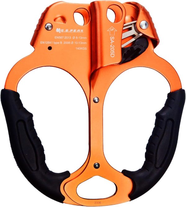 Hand Ascender CE Certified Strong Rappelling Gear Equipment with Ergonomic Rubber Handle for Rock Climbing Tree Arborist, Climbing Rescue Caving, Mountaineering, 8~13MM Rope, Right/Left Hand