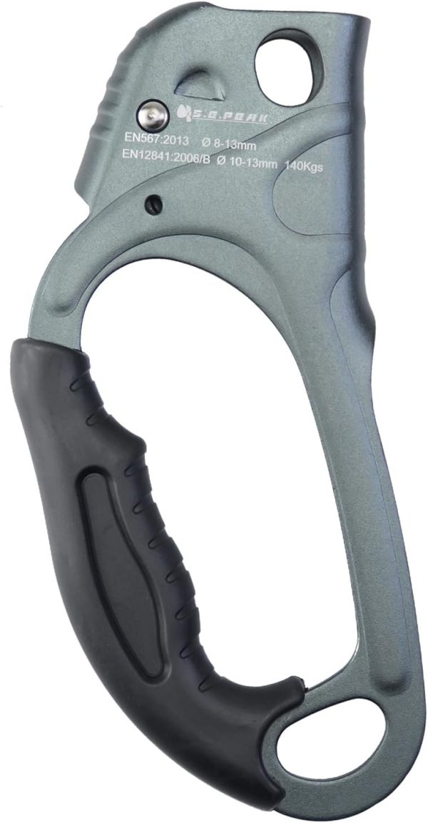 Hand Ascender CE Certified Strong Rappelling Gear Equipment with Ergonomic Rubber Handle for Rock Climbing Tree Arborist, Climbing Rescue Caving, Mountaineering, 8~13MM Rope, Right/Left Hand