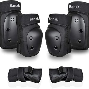 Adult/Child Knee Pads Elbow Pads Wrist Guards 3 in 1 Protective Gear Set for Skateboarding Inline Roller Biking Roller Skating Cycling Outdoor Sports Black XL