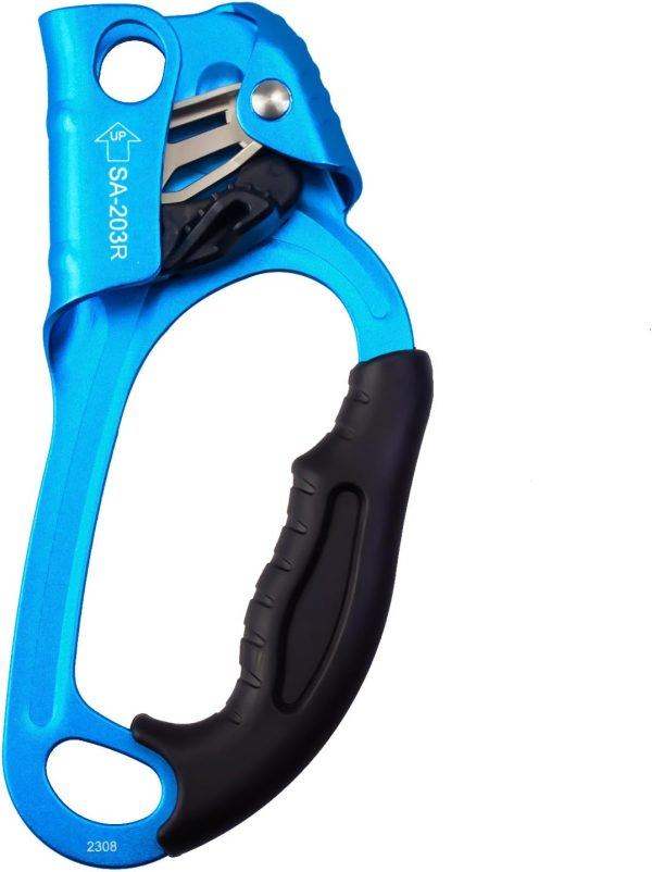 Hand Ascender CE Certified Strong Rappelling Gear Equipment with Ergonomic Rubber Handle for Rock Climbing Tree Arborist, Climbing Rescue Caving, Mountaineering, 8~13MM Rope, Right/Left Hand