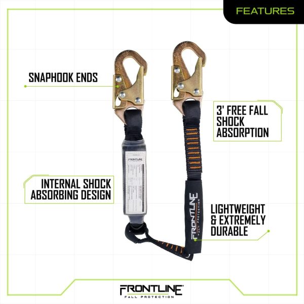 61tYRs9PeNL._AC_SL1280 LIS31S Combat™ 3 Single Leg Snaphook Lanyard with Internal Shock Absorber | Fall Arrest Restraint Protection Equipment Construction PPE Roofing Gear | OSHA and ANSI Compliant