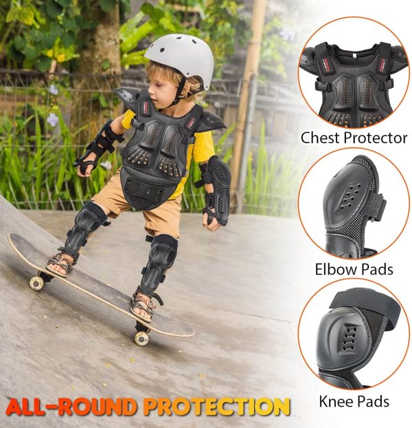 712vghSFQPL._AC_SL1500 Dirt Bike Vest Suit Knee Eblow Protector for Kids,Chest Back Protector for Ski Skating Cycling Motocross MTB ATV