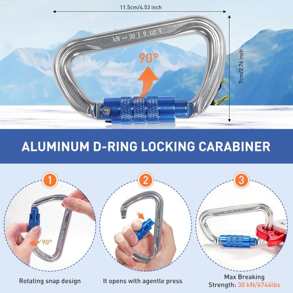 Steel Core Flipline Kit, 1/2" x 10' Tree Climbing Flipline, Adjustable Tree Lanyard, Cut Resistant & Low Stretch Positioning Rope Lanyard for Fall Protection, Arborist, Tree Climbers