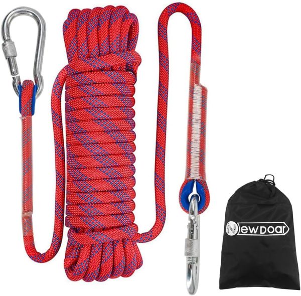 Climbing Rope 8(5/16in),10mm (3/8in), High Strength Accessory Cord Rope with 2 Steel Hooks, for Outdoor Rescue Rappelling Rope Down Cliffs ledges Safety Escape Tow strap Equipment(Black)