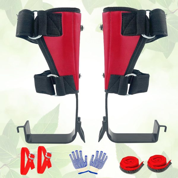 Tree Climbing Spikes Set, 2 Gears and Widening pedal, Upgraded Tree Climbing Spikes with Canvas adhesive style，Tree climbing gear tool for Climbing Trees, Picking Fruit, Tree Trimming,Hunting(red)