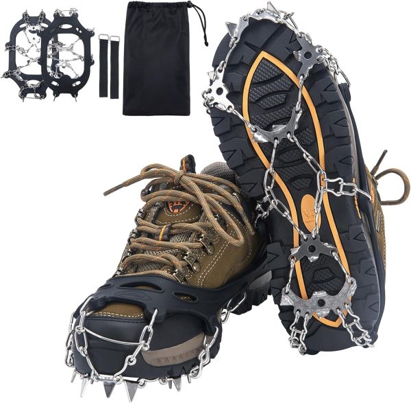 Crampons for Hiking Boots, Shoes, Anti Slip 19 Stainless Steel Crampons Ice Cleats Traction Snow Grips Safe Protect for Women Men Kids Walking Climbing