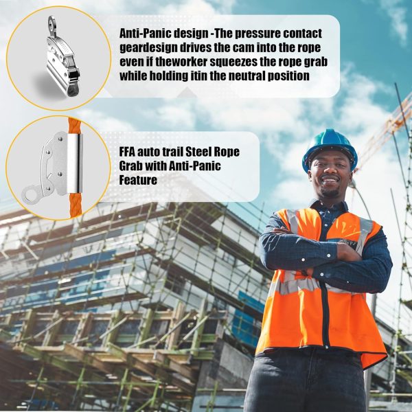 Self-Locking Rope Grab Ascender, Alloy Steel, Suitable for Heavy Industry/Roofing/Construction/Fall Protection/Tree Trimming/Lifeline, Compliant with OSHA/ANSI Standards