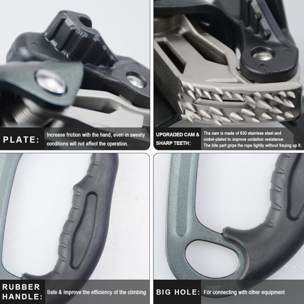 Hand Ascender CE Certified Strong Rappelling Gear Equipment with Ergonomic Rubber Handle for Rock Climbing Tree Arborist, Climbing Rescue Caving, Mountaineering, 8~13MM Rope, Right/Left Hand