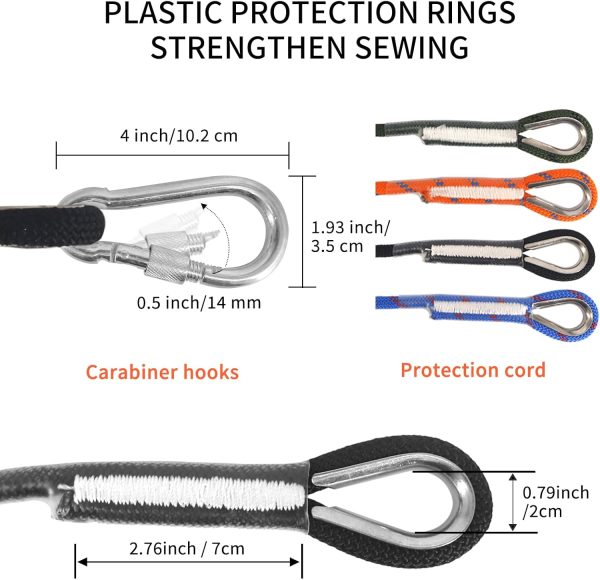 Climbing Rope 8(5/16in),10mm (3/8in), High Strength Accessory Cord Rope with 2 Steel Hooks, for Outdoor Rescue Rappelling Rope Down Cliffs ledges Safety Escape Tow strap Equipment(Black)