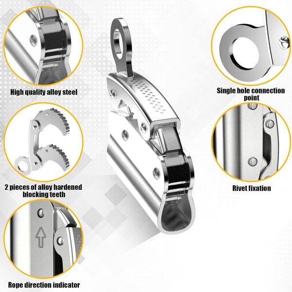Self-Locking Rope Grab Ascender, Alloy Steel, Suitable for Heavy Industry/Roofing/Construction/Fall Protection/Tree Trimming/Lifeline, Compliant with OSHA/ANSI Standards