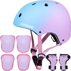 Kids Bike Skateboard Helmet Pad Set,Toddler Cyling Protective Gear Knee & Elbow Pads Wrist Guards for 5-8-10-12-14-16 Years Girls Boys Bicycle Scooter Roller Skate Inline Skating Rollerblading
