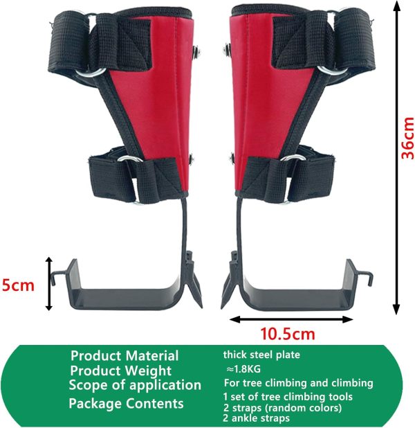 Tree Climbing Spikes Set, 2 Gears and Widening pedal, Upgraded Tree Climbing Spikes with Canvas adhesive style，Tree climbing gear tool for Climbing Trees, Picking Fruit, Tree Trimming,Hunting(red)