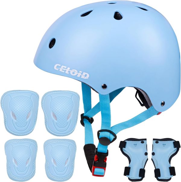 71dwiXNipcL._AC_SL1500 Kids Bike Skateboard Helmet Pad Set,Toddler Cyling Protective Gear Knee & Elbow Pads Wrist Guards for 5-8-10-12-14-16 Years Girls Boys Bicycle Scooter Roller Skate Inline Skating Rollerblading