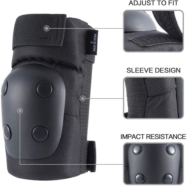 Adult/Child Knee Pads Elbow Pads Wrist Guards 3 in 1 Protective Gear Set for Skateboarding Inline Roller Biking Roller Skating Cycling Outdoor Sports Black XL