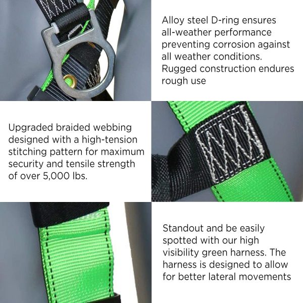 Universal Full-Body Fall Protection Safety Harness w/ 3 D-Rings and Tongue Buckle Legs
