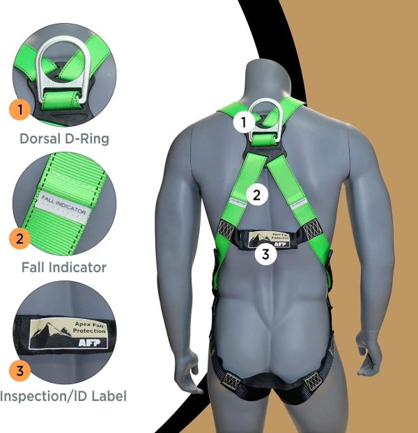 Universal Full-Body Fall Protection Safety Harness w/ 3 D-Rings and Tongue Buckle Legs