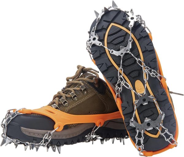 Crampons for Hiking Boots, Shoes, Anti Slip 19 Stainless Steel Crampons Ice Cleats Traction Snow Grips Safe Protect for Women Men Kids Walking Climbing
