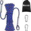 Climbing Rope 8(5/16in),10mm (3/8in), High Strength Accessory Cord Rope with 2 Steel Hooks, for Outdoor Rescue Rappelling Rope Down Cliffs ledges Safety Escape Tow strap Equipment(Black)