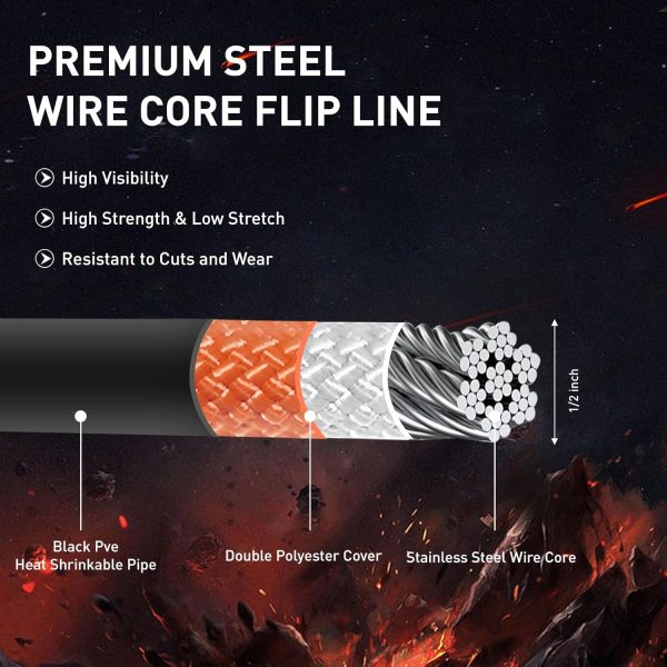 Steel Core Flipline Kit, 1/2" x 10' Tree Climbing Flipline, Adjustable Tree Lanyard, Cut Resistant & Low Stretch Positioning Rope Lanyard for Fall Protection, Arborist, Tree Climbers