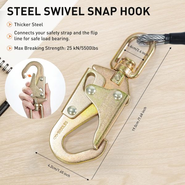 Steel Core Flipline Kit, 1/2" x 10' Tree Climbing Flipline, Adjustable Tree Lanyard, Cut Resistant & Low Stretch Positioning Rope Lanyard for Fall Protection, Arborist, Tree Climbers