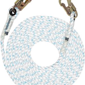Rope Vertical Lifeline Rope - 5/8 inch Fall Protection Lanyard - Ladder & Tower Gear - 3 Strand Rope with Steel Snap Hook Ends - 25 ft.