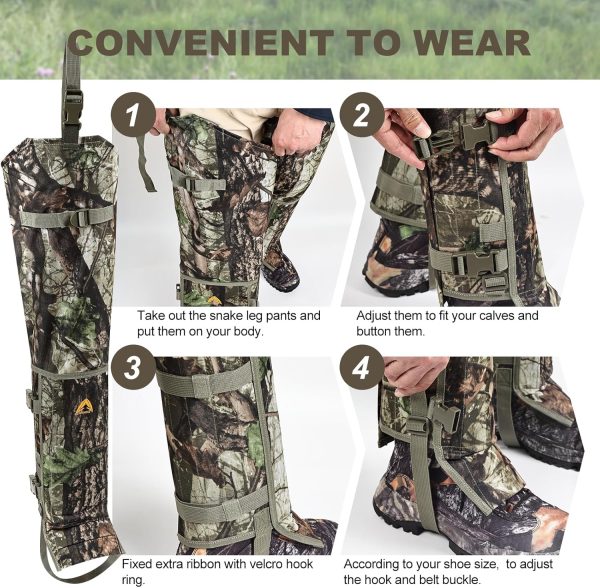 Waterproof Snake Chaps for Hunting Snake Bite Protection Gear Adjustable Size Snake Bite Protective Gaiters Anti-Snake Gaiters for Legs