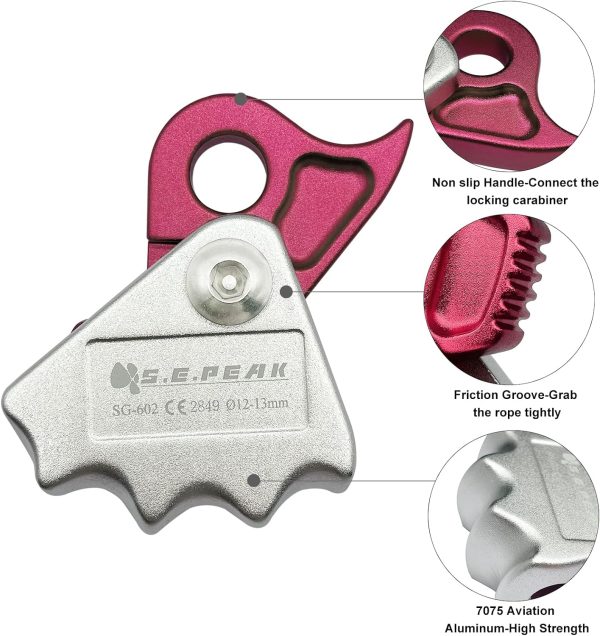 15kN Rope Grab,CE Certified Fall Arrestor Ascender, Flip Line Adjuster, Grip Clamp, Self-Locking Fall Protection Belay Device for Rock Climbing, Tree Arborist, Rescue, Fit for 11~13 MM Rope