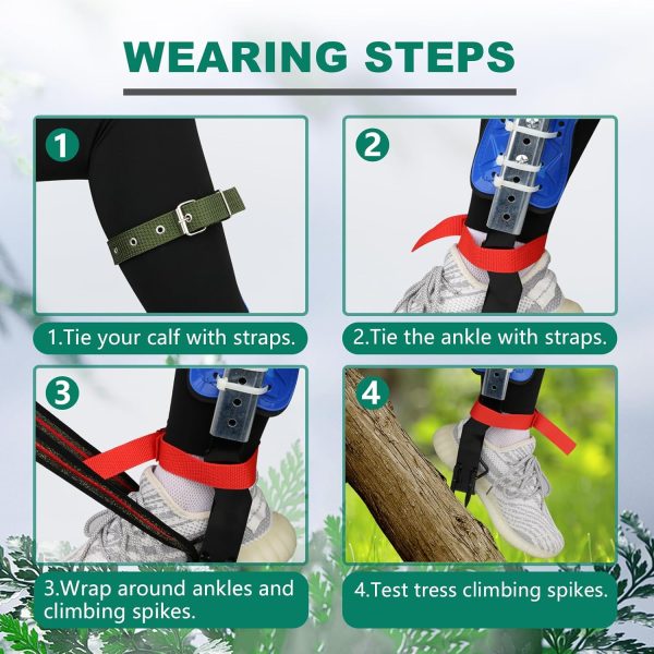 Tree Climbing Spike Set Safety Adjustable Belt Lanyard Rope Rescue Belt 2 Gears