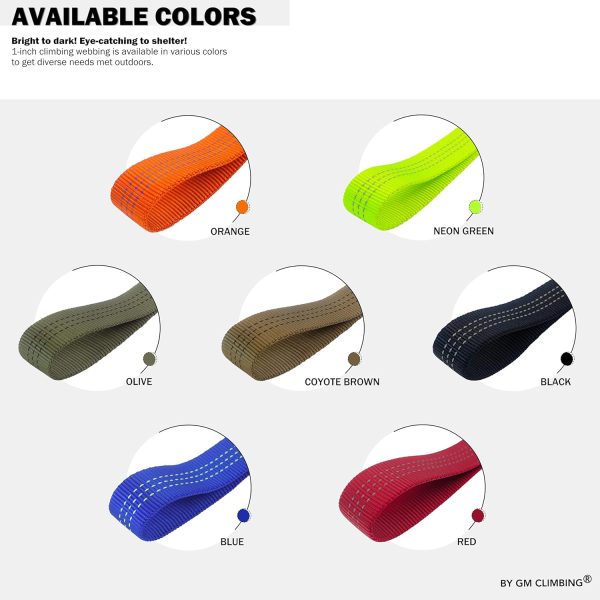 1 inch Nylon Tubular Webbing Tape CE UIAA Certified 4000lb Heavy Duty for Climbing Rescue Rope Works Survival Outdoor General Purposes