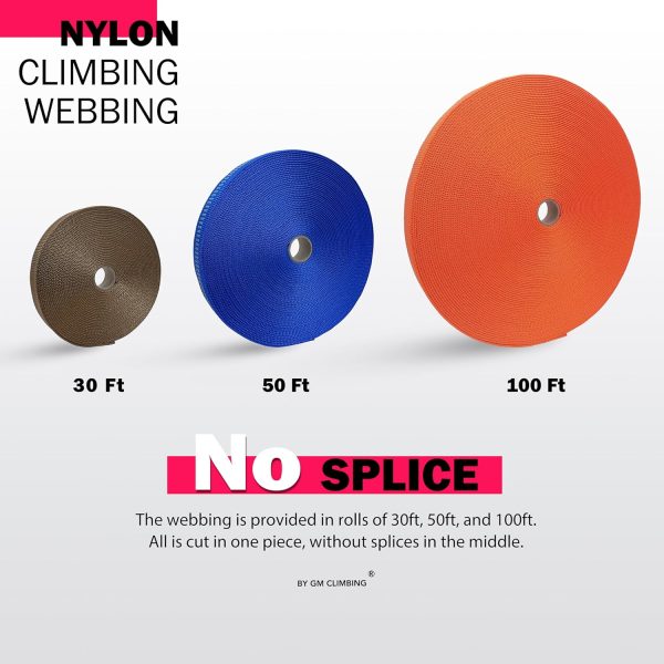 1 inch Nylon Tubular Webbing Tape CE UIAA Certified 4000lb Heavy Duty for Climbing Rescue Rope Works Survival Outdoor General Purposes