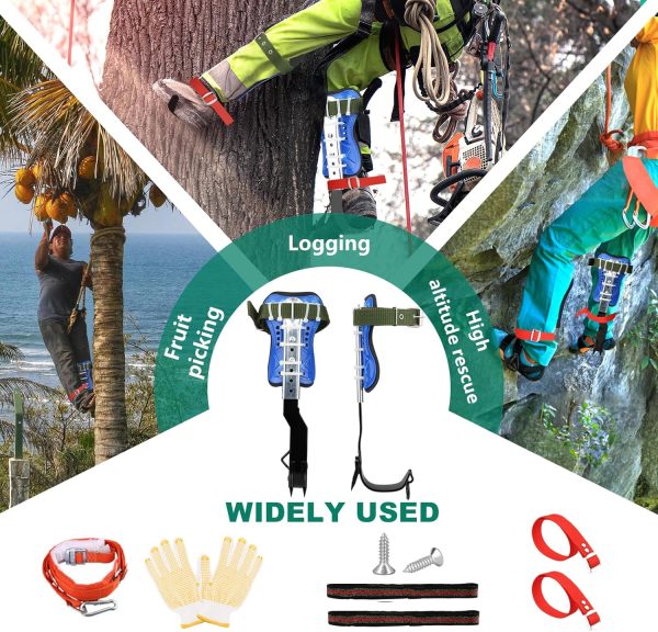 Tree Climbing Spike Set Safety Adjustable Belt Lanyard Rope Rescue Belt 2 Gears