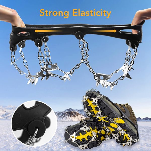 Crampons Ice Cleats Anti Slip Newest 28 Stainless Steel Spikes Suitable for All Boots Shoes Great Protect for Hiking Trekking Walking Jogging Climbing Mountaineering Fishing Men Women Kids(Black, L)