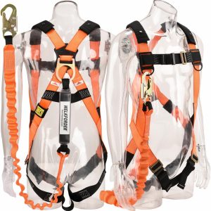 81YuMfiLQgL._AC_SL1500 1D-Ring Industrial Fall Protection Safety Harness with 6-Foot Shock Absorber Stretchable Lanyard