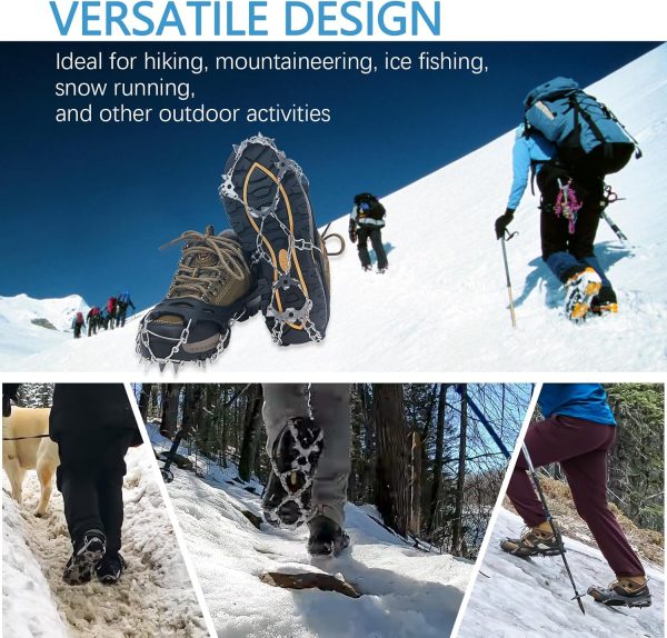Crampons for Hiking Boots, Shoes, Anti Slip 19 Stainless Steel Crampons Ice Cleats Traction Snow Grips Safe Protect for Women Men Kids Walking Climbing