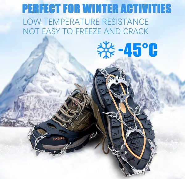 Crampons for Hiking Boots, Shoes, Anti Slip 19 Stainless Steel Crampons Ice Cleats Traction Snow Grips Safe Protect for Women Men Kids Walking Climbing