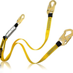 Charlotte, NC - TAIPAN 6’ Double Leg Flat Safety Lanyard [1 PACK] External Shock Absorber ANSI Tested OSHA Compliant Fall Restraint Protection Equipment Construction PPE Roofing Gear