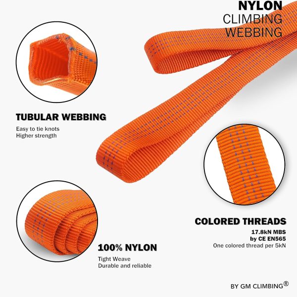 1 inch Nylon Tubular Webbing Tape CE UIAA Certified 4000lb Heavy Duty for Climbing Rescue Rope Works Survival Outdoor General Purposes
