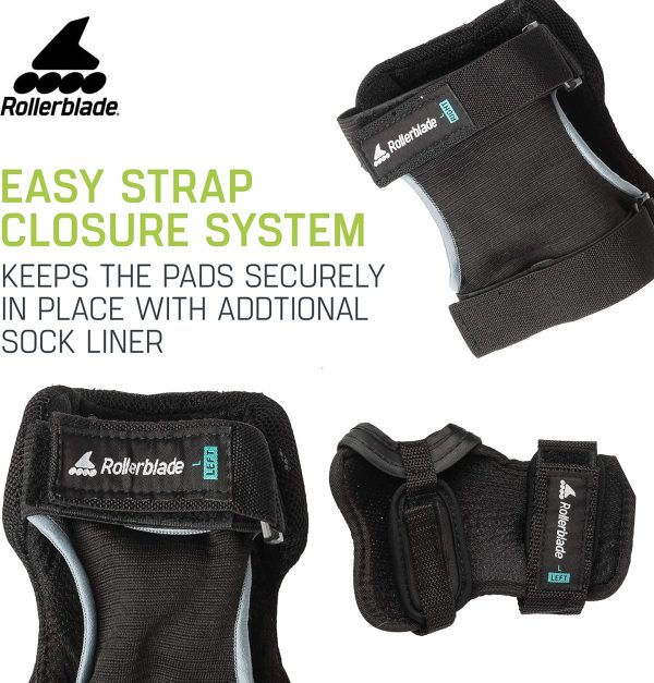 Rollerblade Skate Gear 3 Pack Protective Gear, Knee Pads, Elbow Pads and Wrist Guards, Inline Skating, Multi Sport Protection, Unisex, Black
