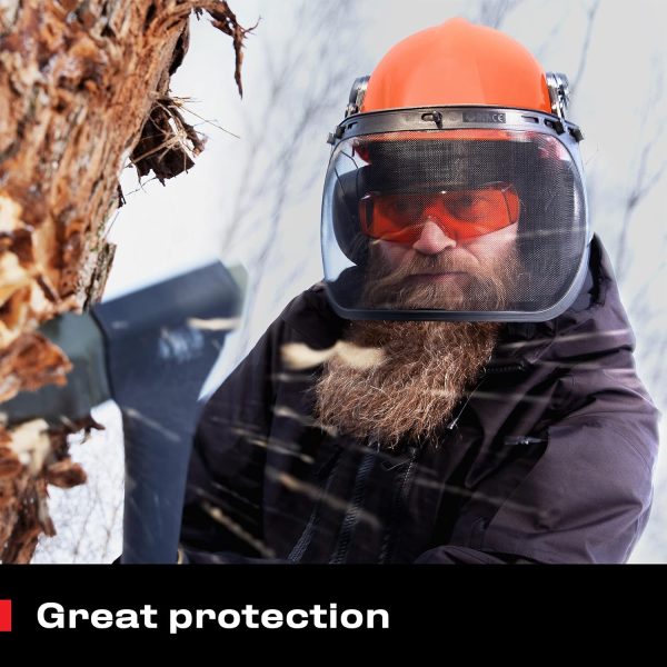 6-in-1 Industrial Chainsaw Helmet with Face Shield and Ear Muffs - Includes a Mesh Chainsaw Face Shield & a Clear Plastic Face Visor - ANSI Z89.1 Certified Forestry Helmet or Arborist Helmet