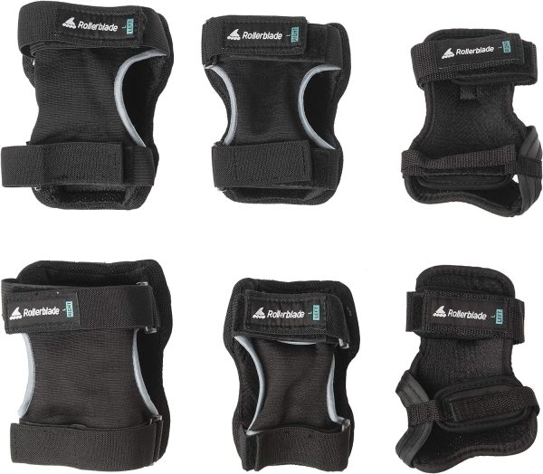 Rollerblade Skate Gear 3 Pack Protective Gear, Knee Pads, Elbow Pads and Wrist Guards, Inline Skating, Multi Sport Protection, Unisex, Black