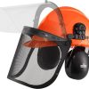6-in-1 Industrial Chainsaw Helmet with Face Shield and Ear Muffs - Includes a Mesh Chainsaw Face Shield & a Clear Plastic Face Visor - ANSI Z89.1 Certified Forestry Helmet or Arborist Helmet