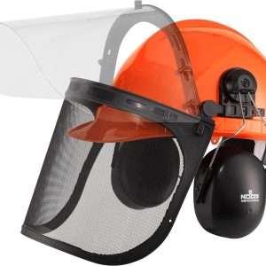 6-in-1 Industrial Chainsaw Helmet with Face Shield and Ear Muffs - Includes a Mesh Chainsaw Face Shield & a Clear Plastic Face Visor - ANSI Z89.1 Certified Forestry Helmet or Arborist Helmet