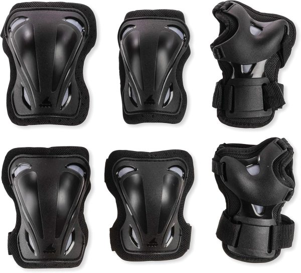 Rollerblade Skate Gear 3 Pack Protective Gear, Knee Pads, Elbow Pads and Wrist Guards, Inline Skating, Multi Sport Protection, Unisex, Black