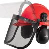 6-in-1 Industrial Chainsaw Helmet with Face Shield and Ear Muffs - Includes a Mesh Chainsaw Face Shield & a Clear Plastic Face Visor - ANSI Z89.1 Certified Forestry Helmet or Arborist Helmet