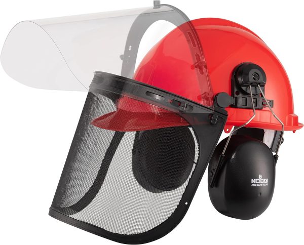 6-in-1 Industrial Chainsaw Helmet with Face Shield and Ear Muffs - Includes a Mesh Chainsaw Face Shield & a Clear Plastic Face Visor - ANSI Z89.1 Certified Forestry Helmet or Arborist Helmet