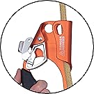 Danger Buddies Ascender Aluminum Body shown with rope and cam open arborist UIAA climber climbing